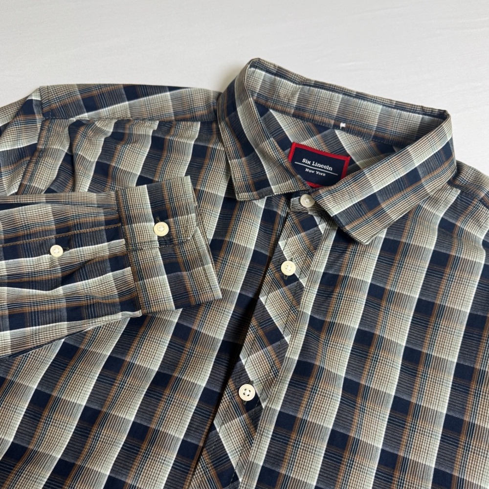 Six‎ Lincoln Mens Plaid Button Up Shirt XL NWT Green Navy Cotton Casual